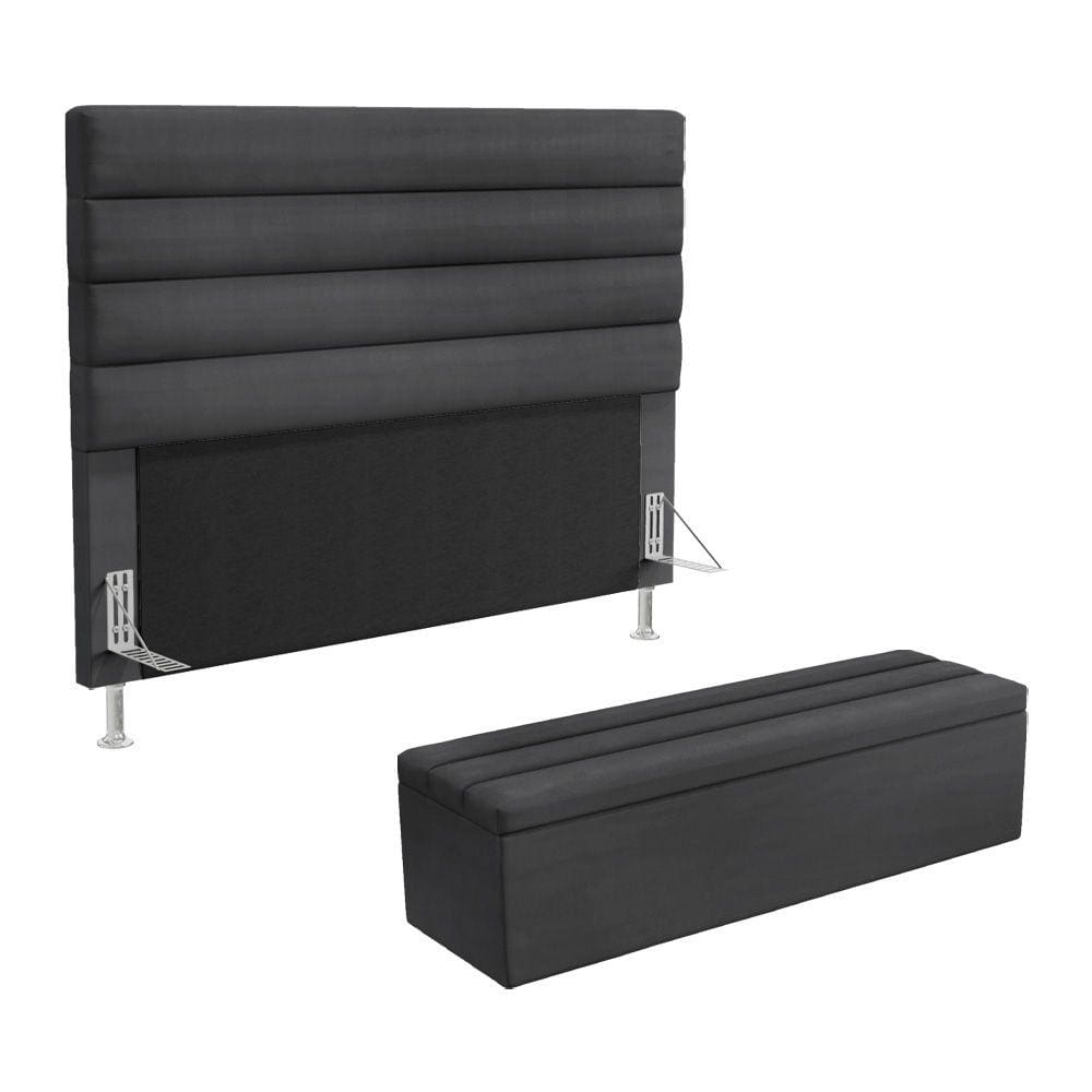 Cabeceira Atlas E Calçadeira Baú Ursa 140 Para Cama De Casal N-022 Veludo Aradecor
