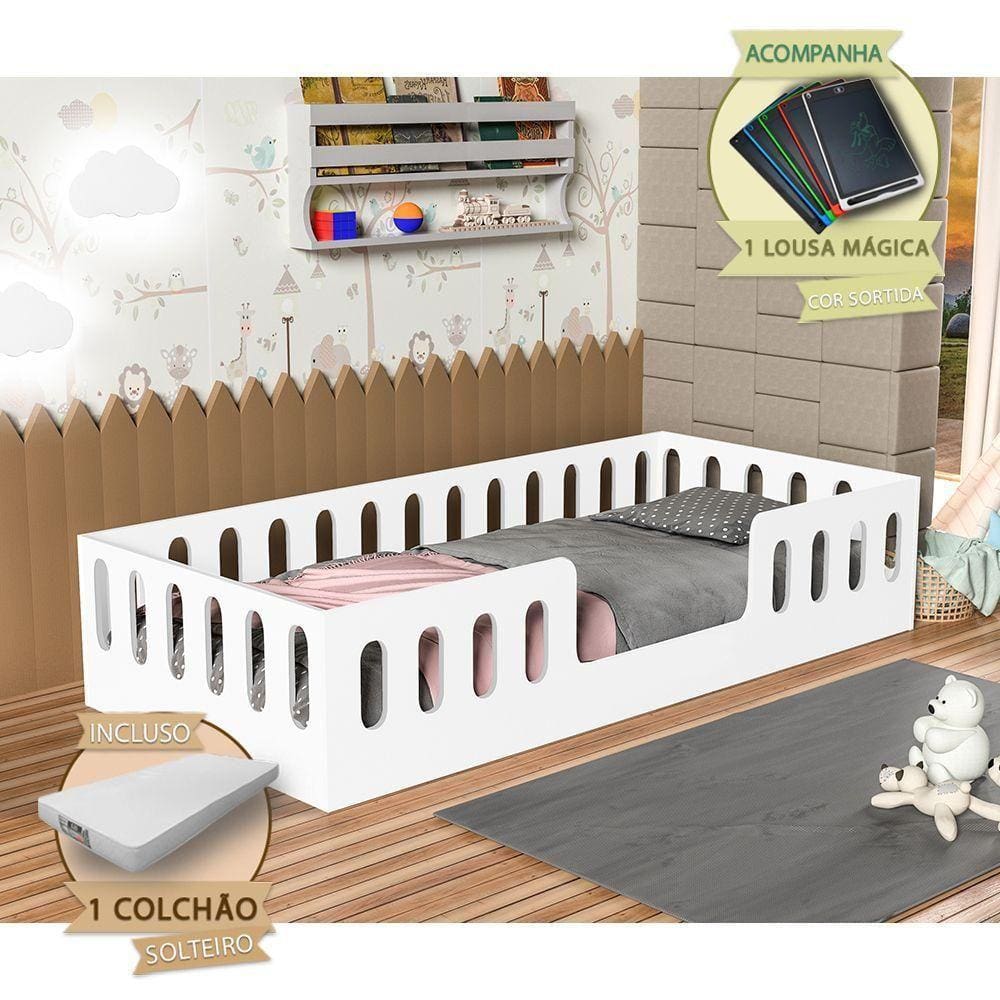 Cama Helo Solteiro Com Colchão Branca Incluso Lousa Mágica Branco