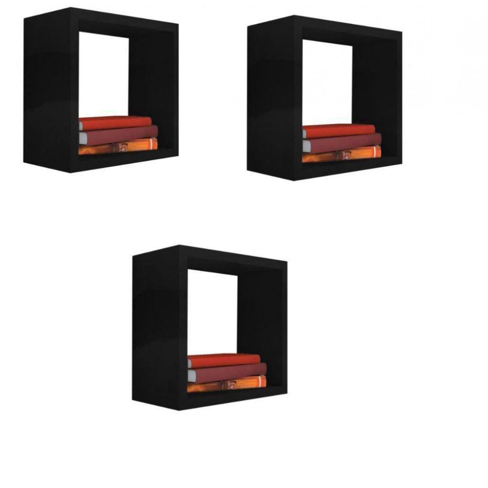 Kit 3 Nicho Decorativo 20X20X20 Cm Preto Em Mdf
