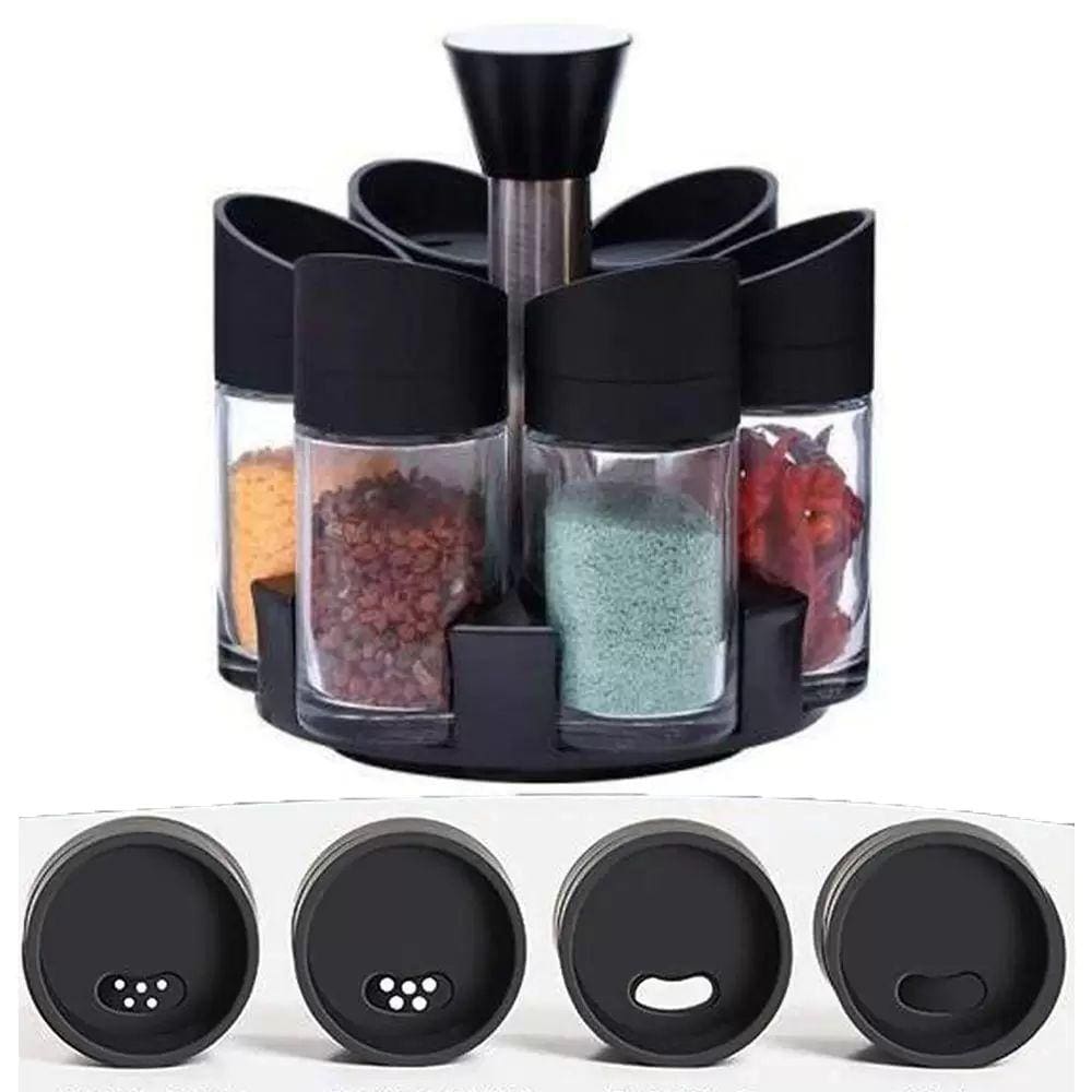Porta Condimentos 6 Peças Frascos 100ml Suporte Giratório Para Temperos Cozinha