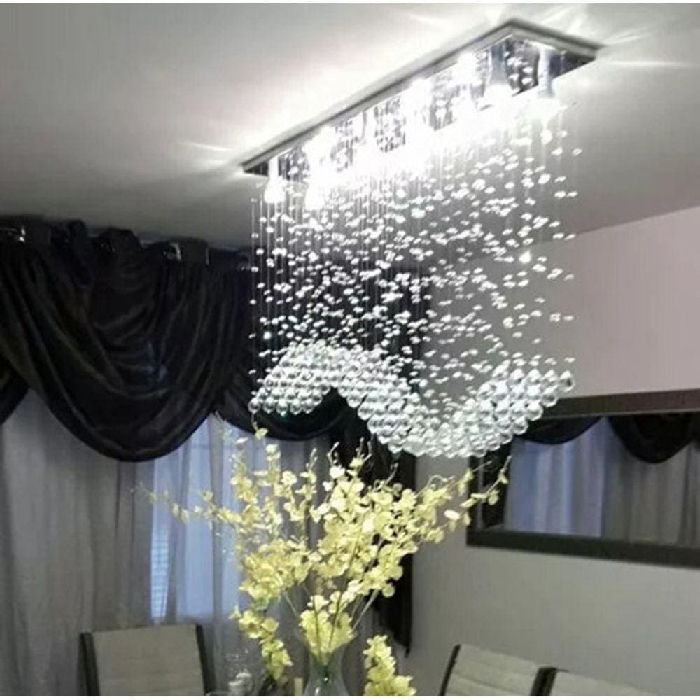 Lustre De Cristal Ondular Para Mesa De Jantar E 06 Lâmpadas