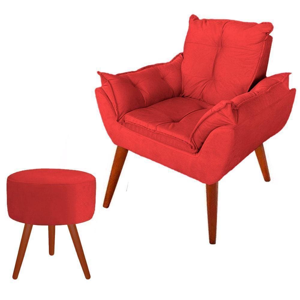 Poltrona Para Sala Suede Vermelha 01 Puff Decore.Com