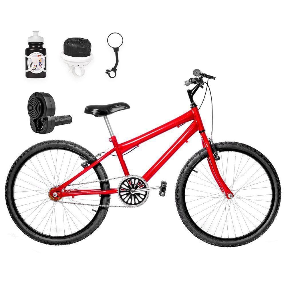 Bicicleta Infantil Aro 24 Alumínio Vermelha E Preta