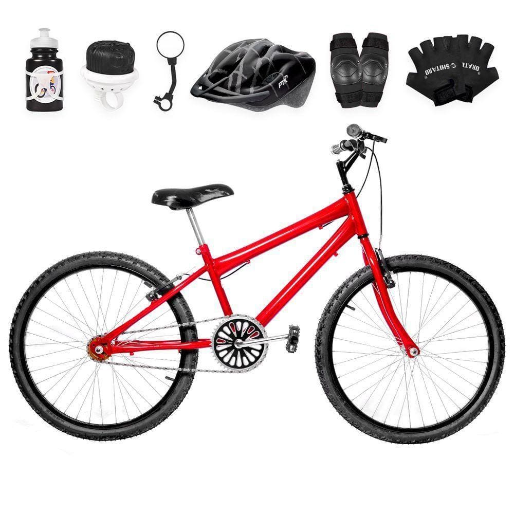 Bicicleta Infantil Aro 24 Alumínio Vermelha E Preta