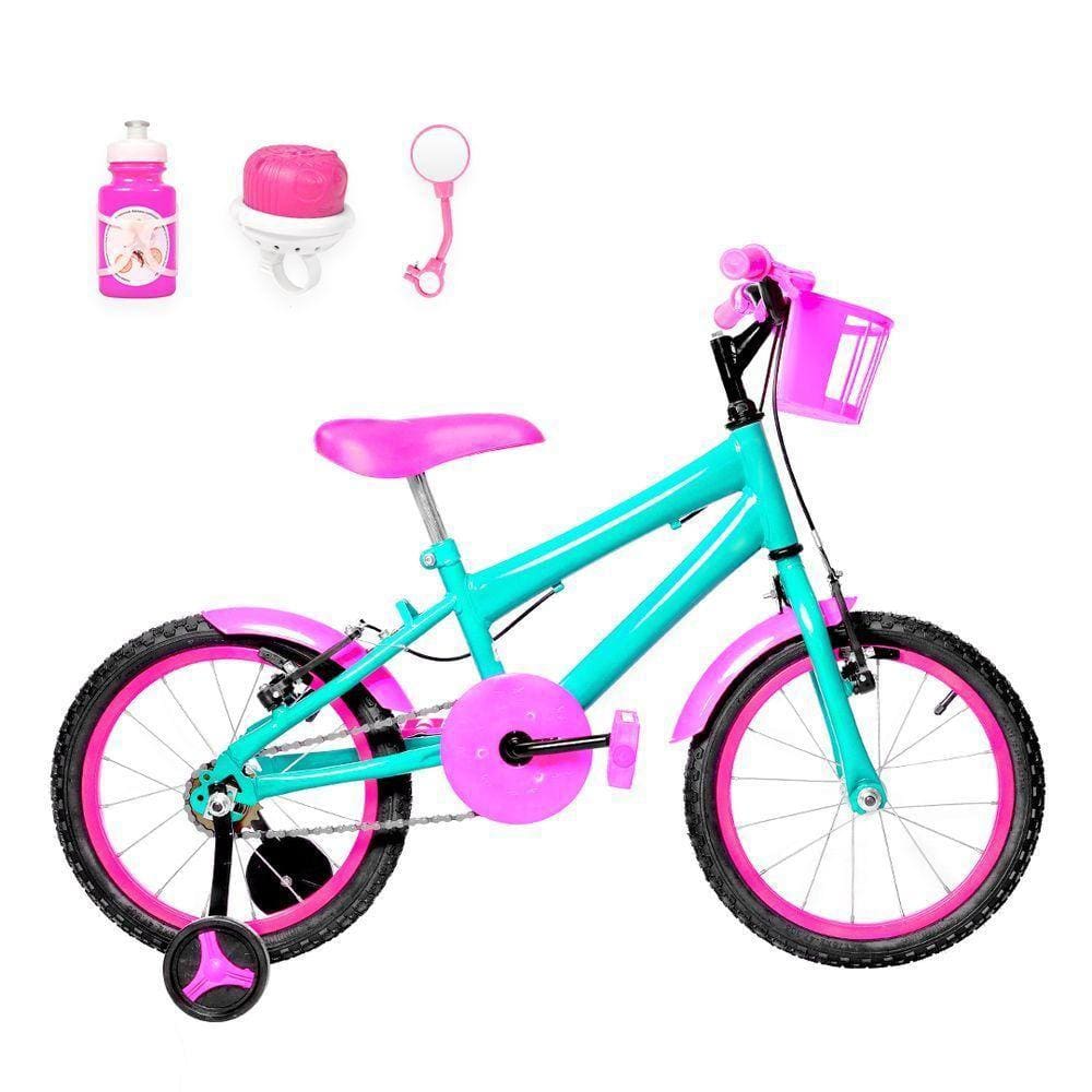 Bicicleta Infantil Aro 16 Alumínio Verde Água E Pink