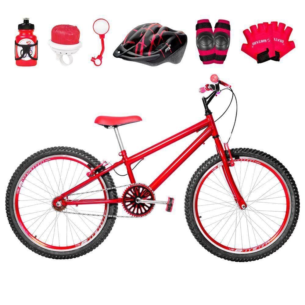 Bicicleta Infantil Aro 24 Aero Kit Proteção Vermelha