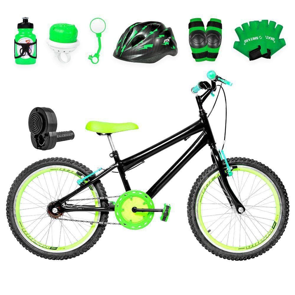 Bicicleta Infantil Aro 20 Aero Preta e Verde