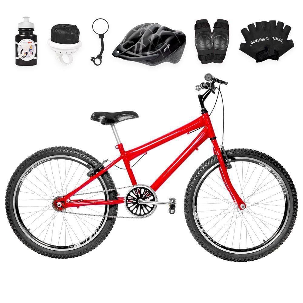 Bicicleta Infantil Aro 24 Aero Kit Proteção Vermelha E Preta