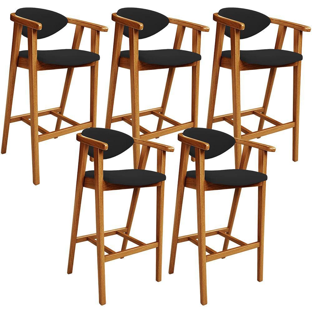 Kit 05 Banquetas Alta Para Cozinha Bancada Bar Sala de Jantar Fixa Cecília L02 Suede Preto - Lyam