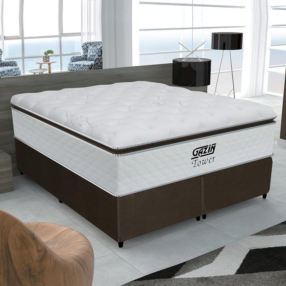 Box + Colchão De Molas Ensacadas 1,93M King Branco Marrom
