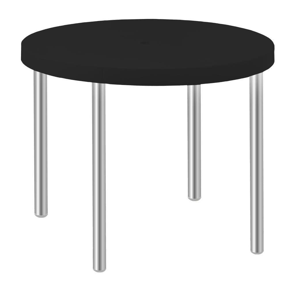 Mesa de Plástico Redonda Preta Pés Aluminio Diâm 90cm Desm