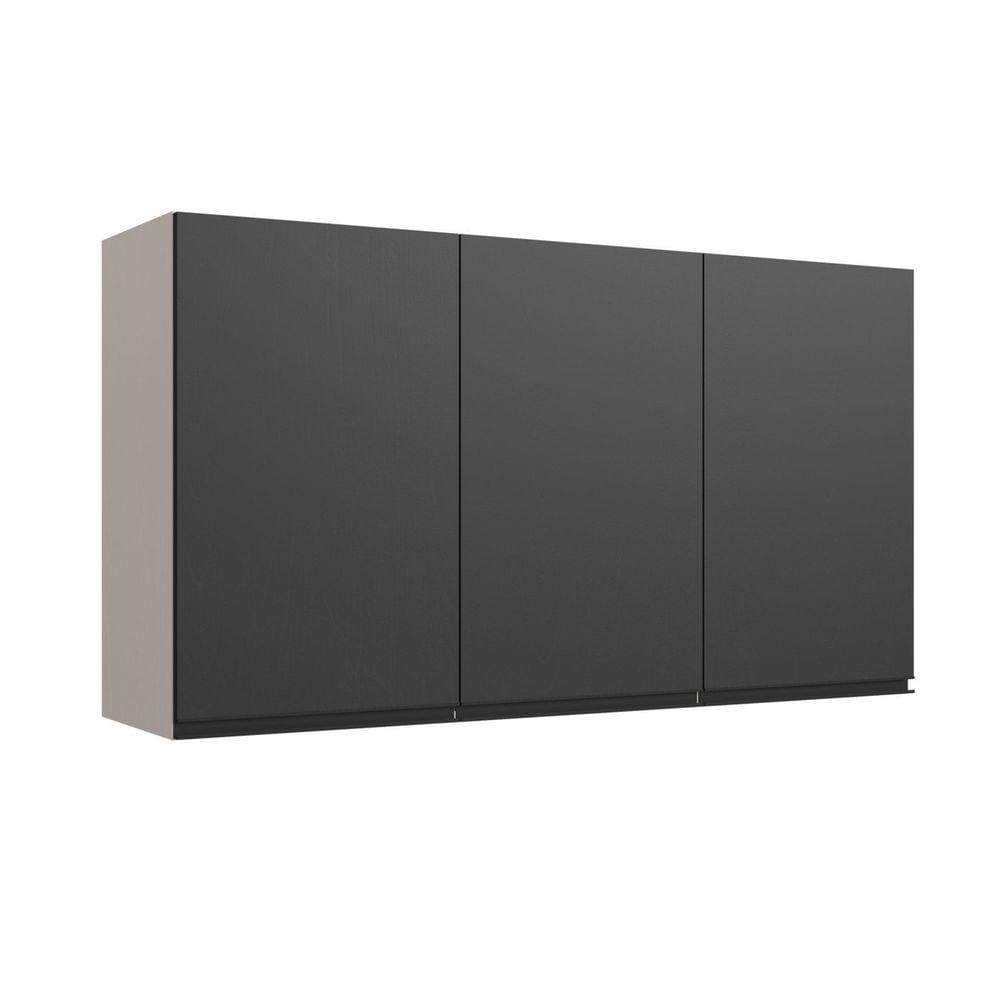 Armário Aéreo de Cozinha 120cm 3 Portas Fumê/Grafite