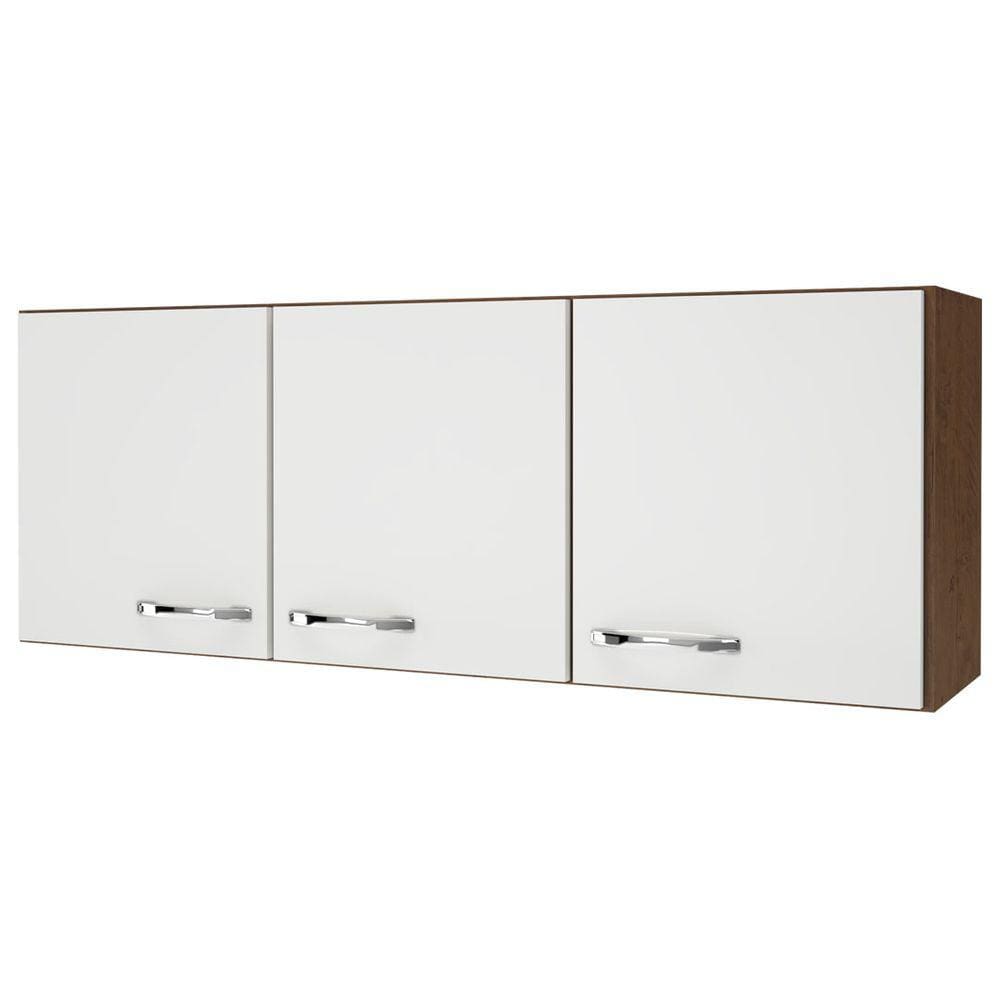 Armário Aéreo 120cm 3 Portas Multiuso Cozinha Marrom Off-White