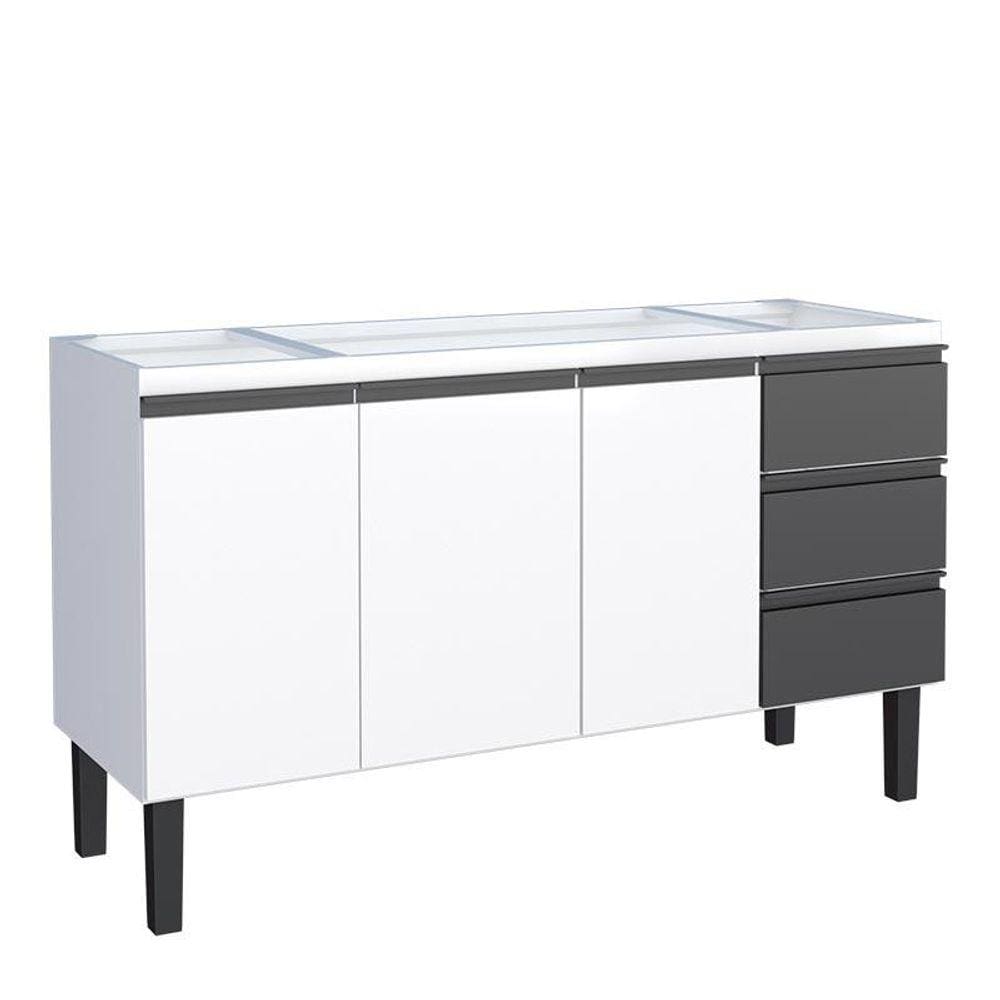 Gabinete de Aço Para Pia 150cm 3 Portas 3 Gavetas Netuno Cozimax Branco Preto