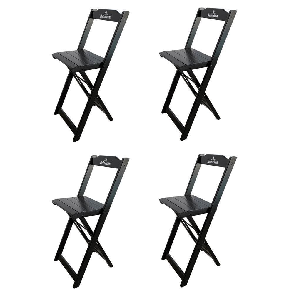 Kit 4 Banquetas Bistrô Dobrável Madeira Personalizada Hei Preta - Cor: Preto