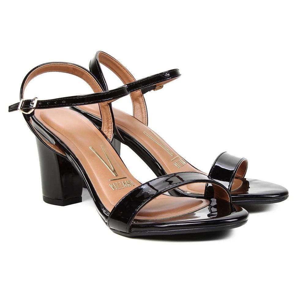 Sandália Vizzano Salto Bloco Verniz Feminina - Preto