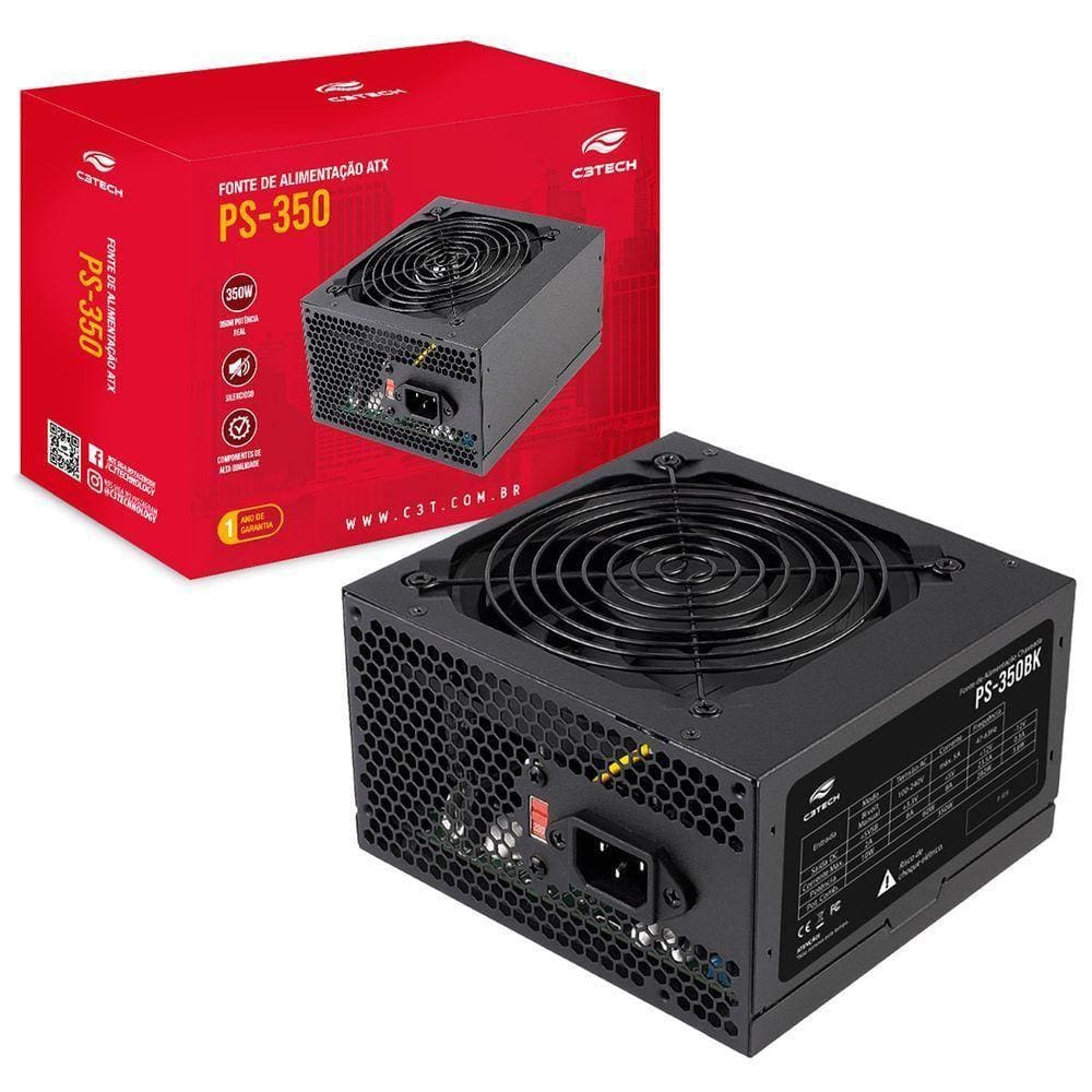 Fonte Atx C3tech Ps-350bk, 350w Real, Bivolt Manual, Preto