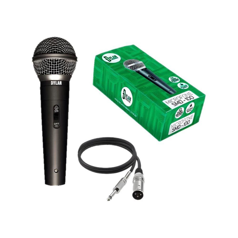 Microfone Com Fio Dinâmico On/off Cabo 3 Metros Dylan Smd100