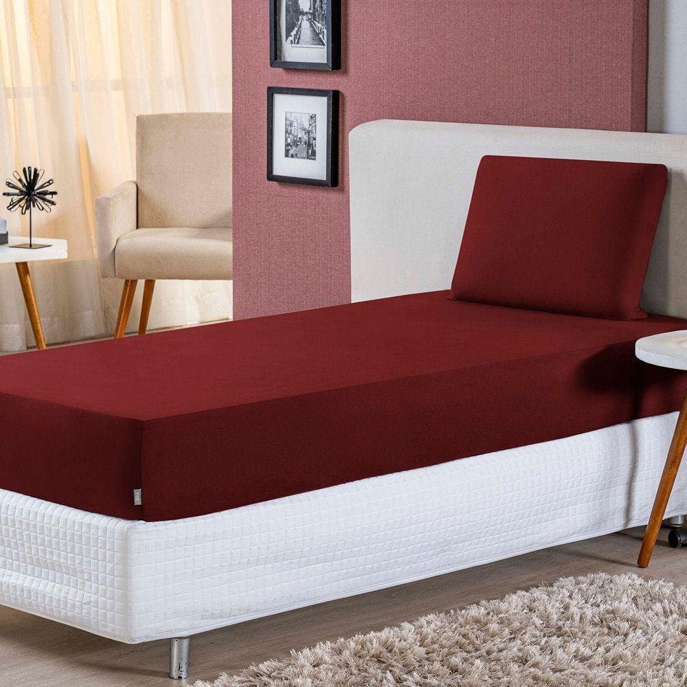 Jogo de Lençol Solteiro Malha 100% Algodão 2 Peças - Vinho