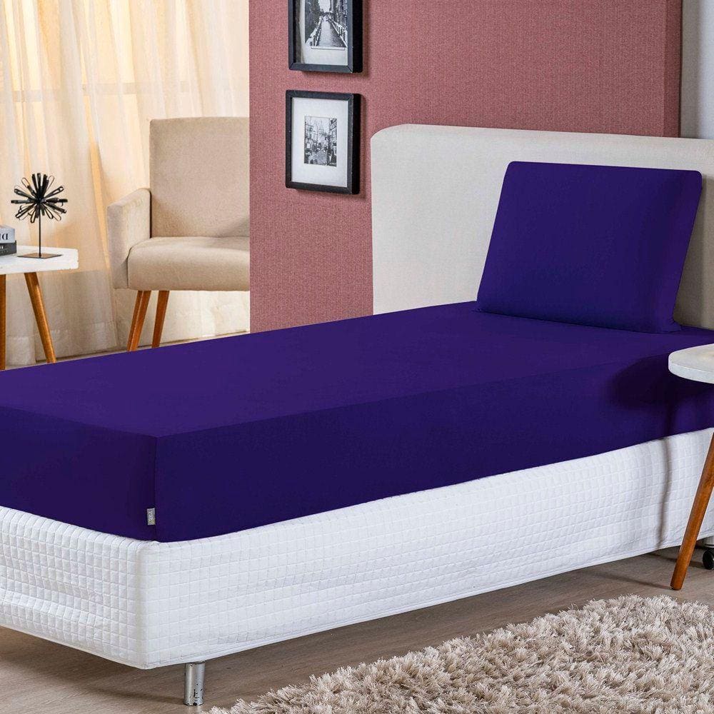 Jogo de Lençol Solteiro Malha 100% Algodão 2 Peças - Roxo