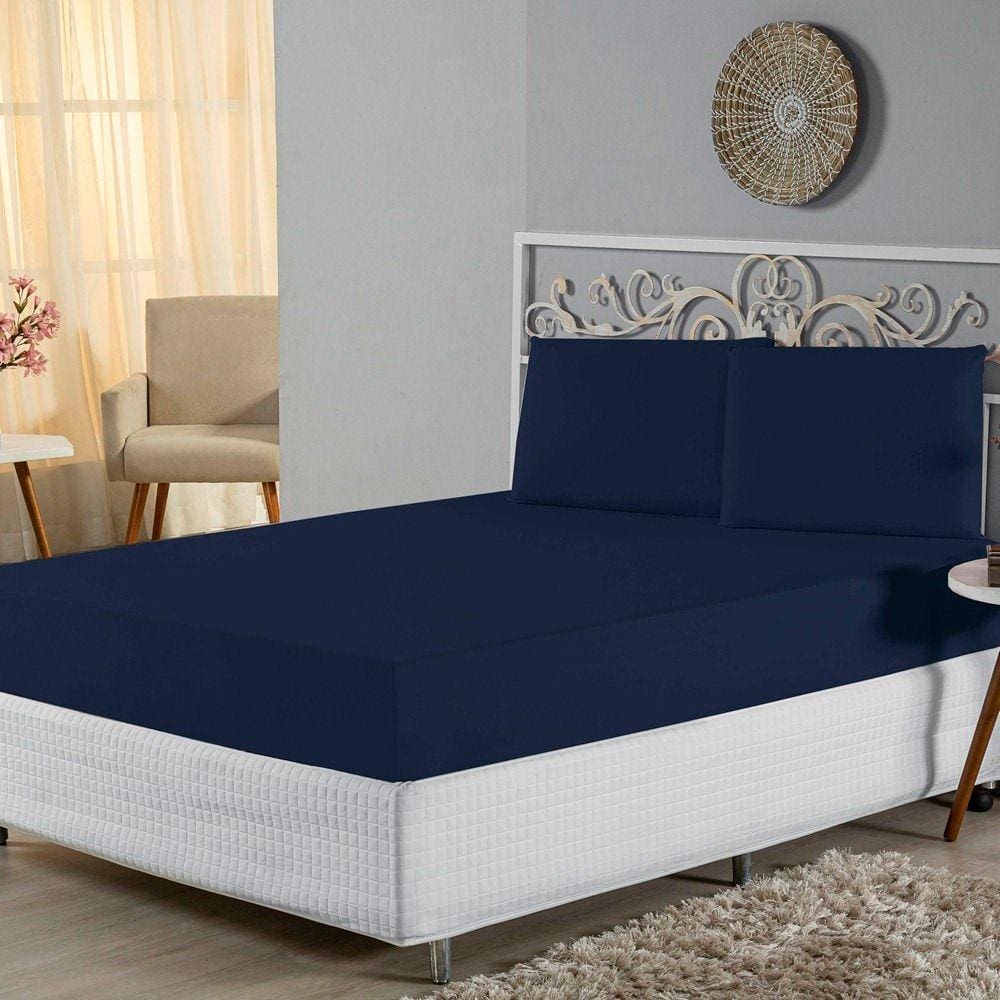 Jogo de Lençol King Malha 100% Algodão 3 Peças - Marinho