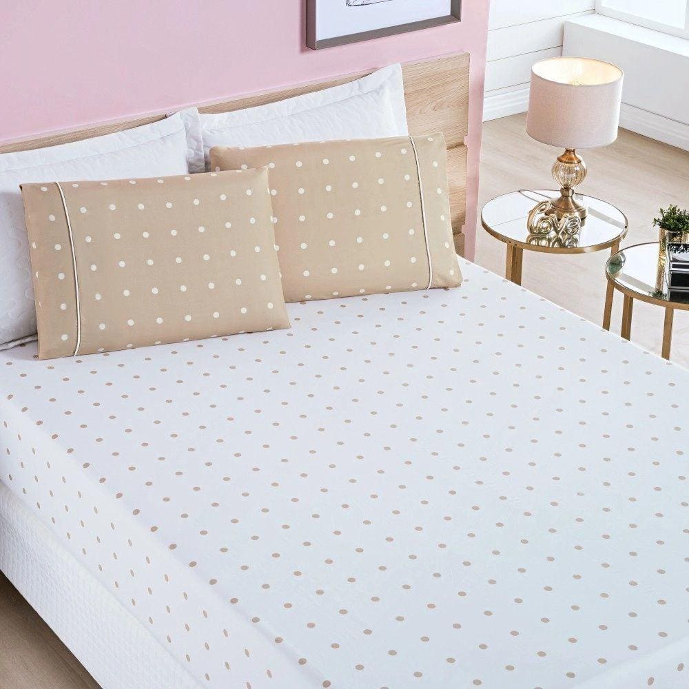 Jogo de Lençol Casal Padrão Petit Poa 200 Fios 3 Peças - Caqui