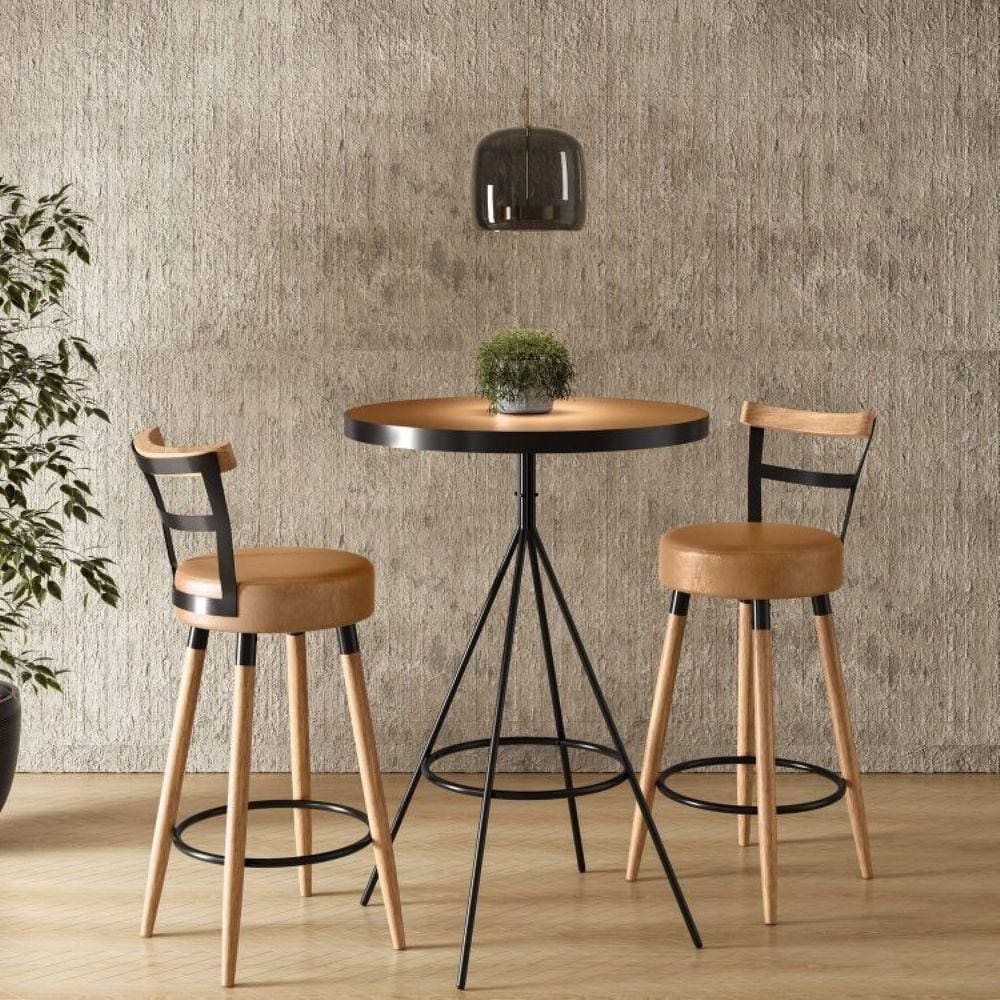 Conjunto Mesa Bistrô e 2 Banquetas Moscou Salaone Marrom/Preto
