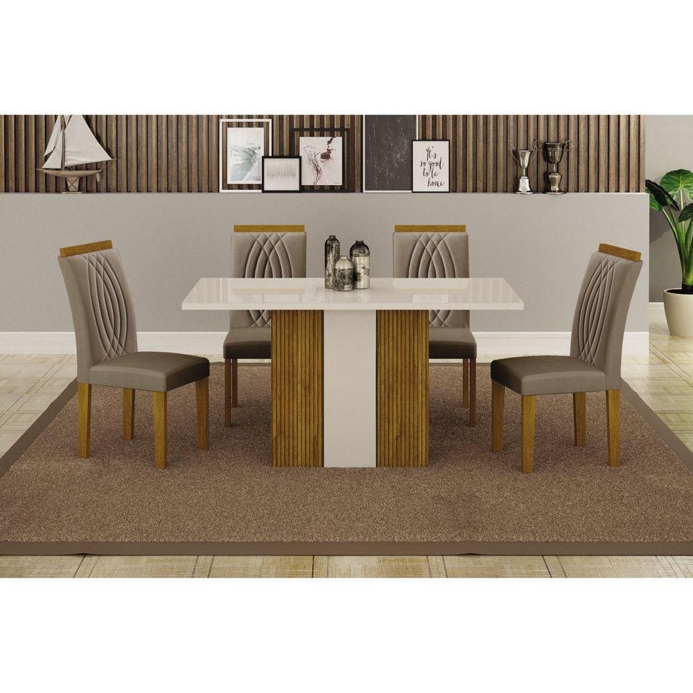 Sala de Jantar Mesa 120cm 4 Cadeiras Doha Freijó/Off