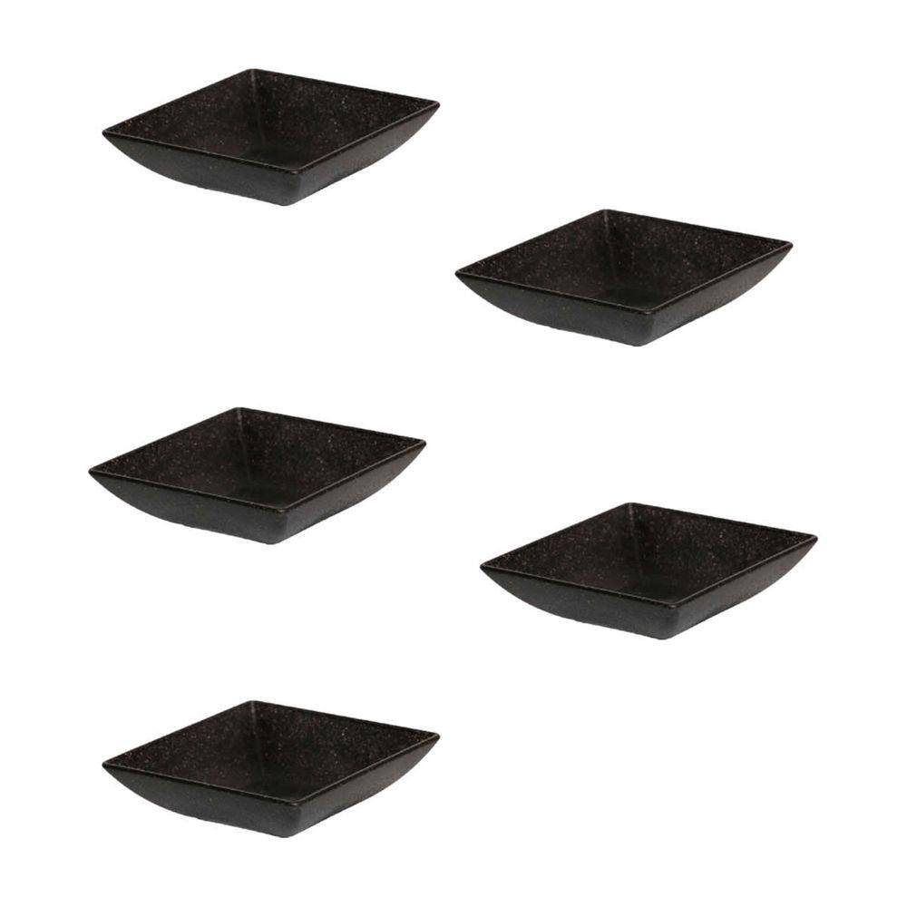 Kit 5Un Prato Mini Petisqueira Quadrado Aperitivos Preto