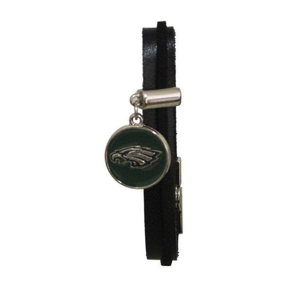 Pulseira Philadelphia Eagles Nfl Preto Com Pingente Metálico