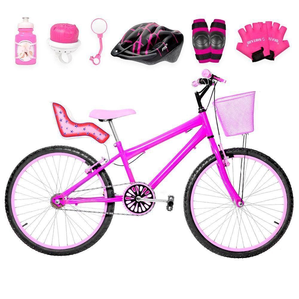 Bicicleta Infantil Aro 24 Alumínio Kit Premium Pink E Rosa