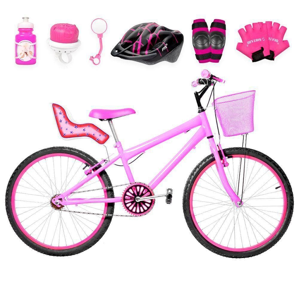 Bicicleta Infantil Aro 24 Alumínio Kit Premium Rosa E Pink