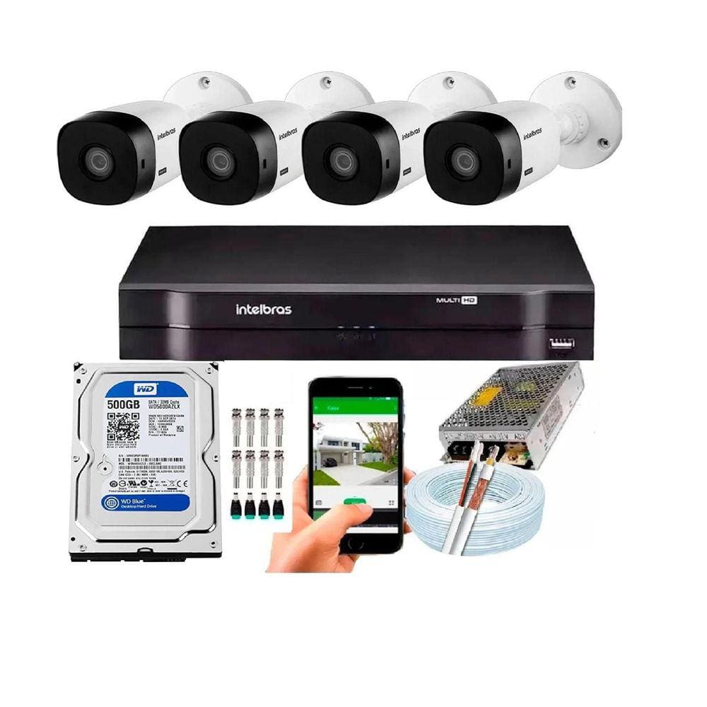 Kit 4 Câmeras Intelbras 1120b Dvr 4 Canais Lançamento - Com Hd 500gb