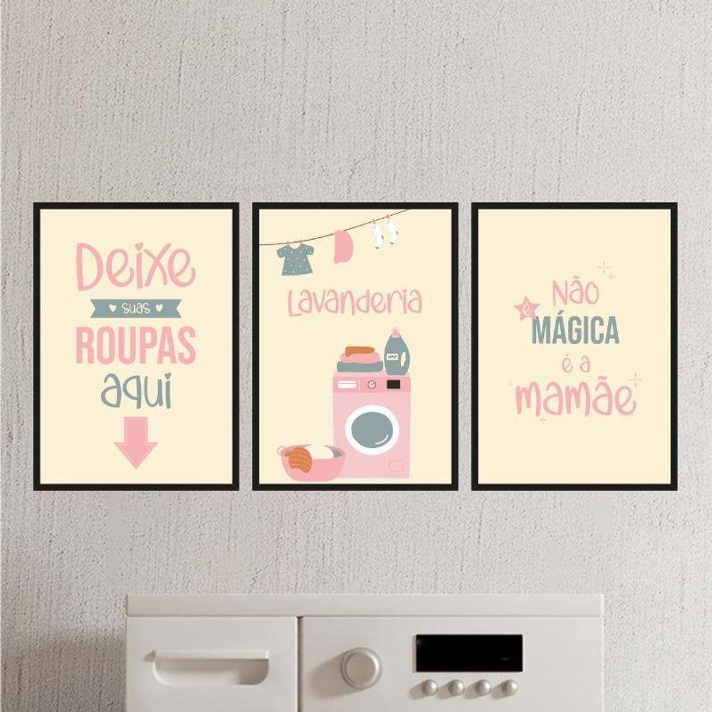 Kit 3 Quadros Lavanderia Mágica 33X24Cm