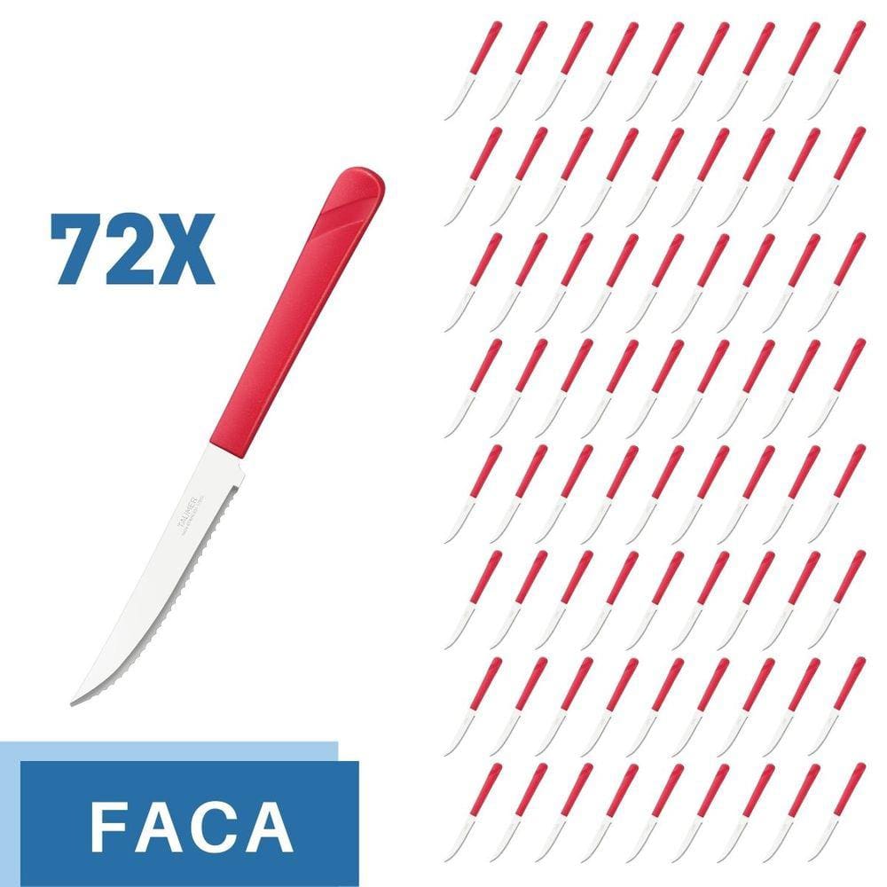 Conjunto 72 Facas Aço Inox Cabo Plástico Vermelho Luna