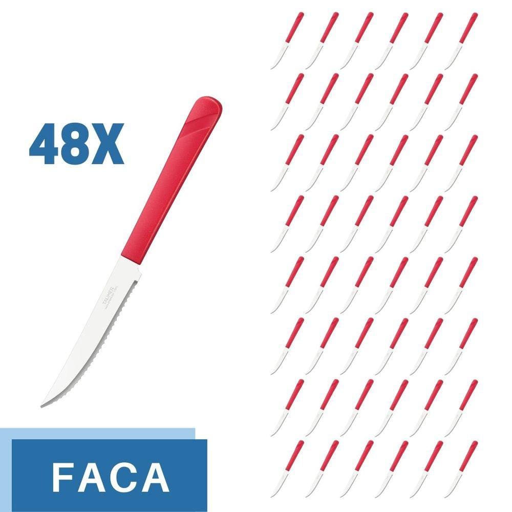 Conjunto 48 Facas Aço Inox Cabo Plástico Vermelho Luna