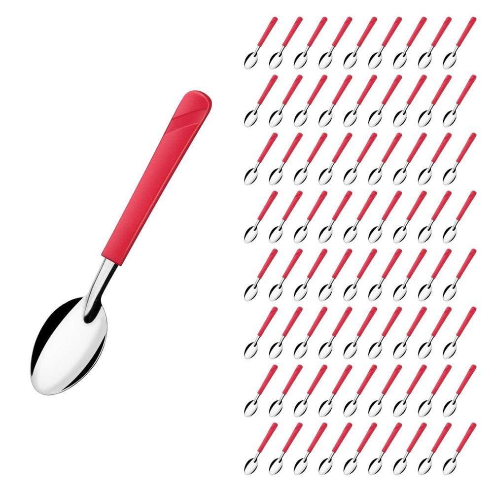 Kit 72 Colheres Vermelho Luna Inox e Plástico Restaurante