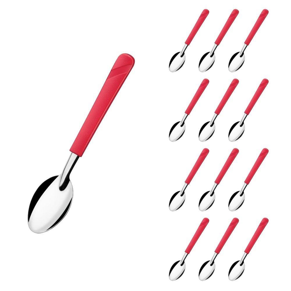 Kit 12 Colheres Vermelho Luna Inox e Plástico Restaurante