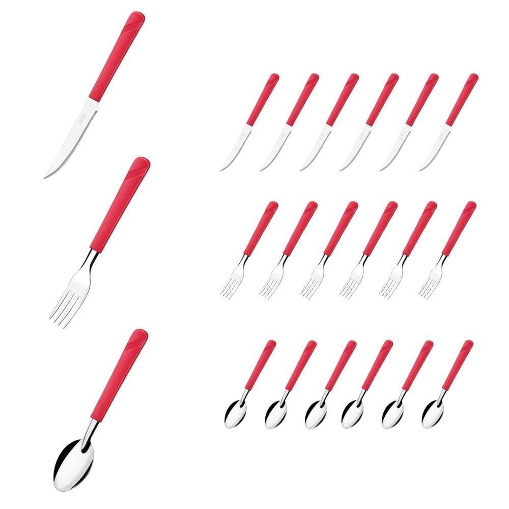 18 Talher Faca Garfo Colher Inox Vermelho Luna Restaurante