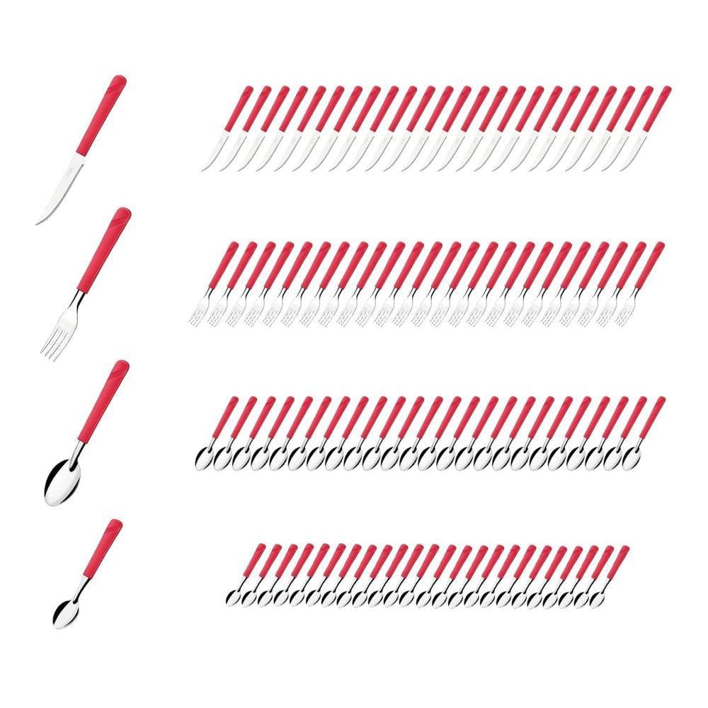 Colher Faca Garfo Colher Chá Inox Vermelho Luna - 96 un