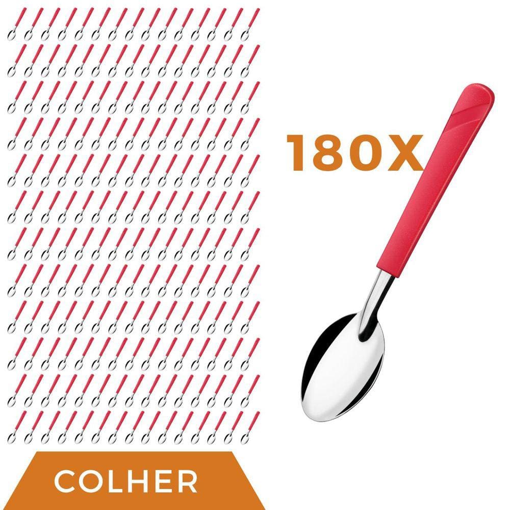 Jogo 180 Peças Colher de Sopa Vermelho Aço Inox Luna Almoço