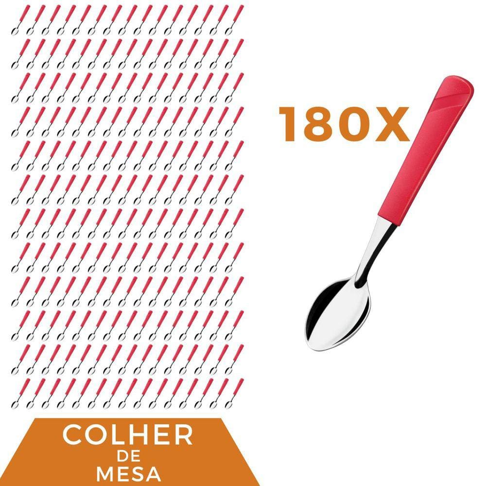 Jogo 180 Peças Colher de Chá Vermelho Aço Inox Luna Almoço