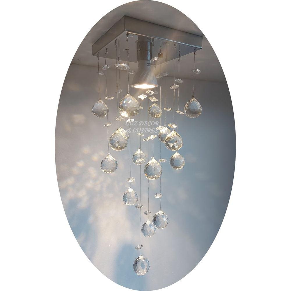 Lustre De Cristal Para Hall, Com Base Inox 14x14cm Com Lâmpada BQ Inclusa