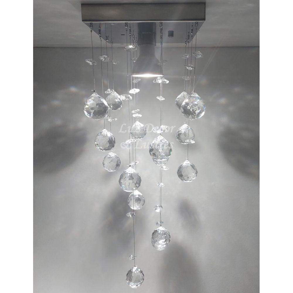 Lustre De Cristal Para Hall, Com Base Inox 14x14cm Com Lâmpada BQ Inclusa