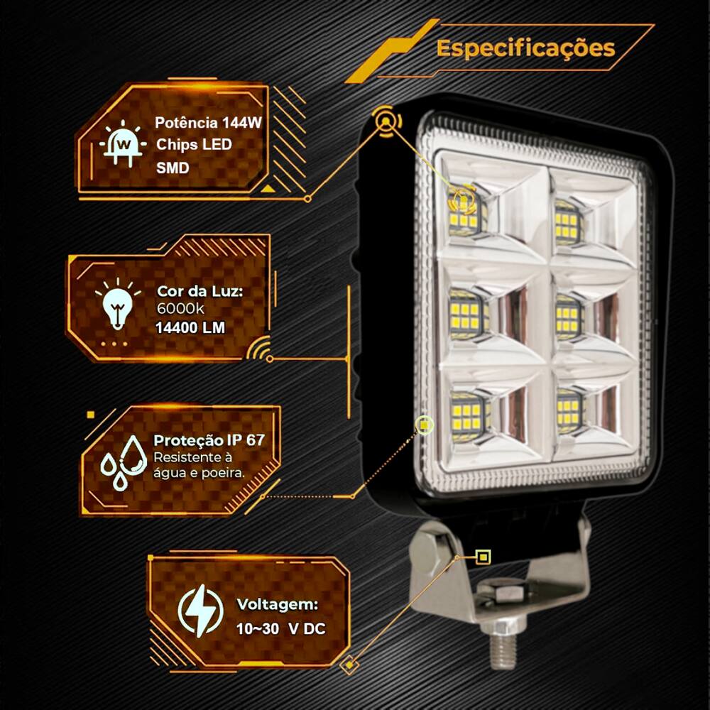 Farol Milha 48 Led Extra Forte 144w 12/24v LE-6721 Caminhão Trator