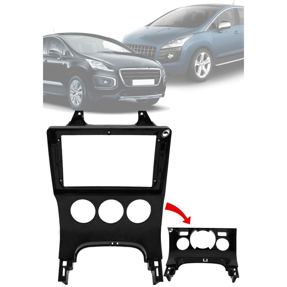 Moldura Painel 2 Din 9\" Polegadas Peugeot 3008 2013 até 2015 Black Piano