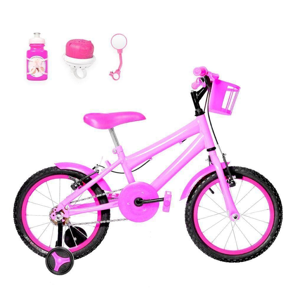 Bicicleta Infantil Feminina Aro 16 Alumínio Rosa E Pink