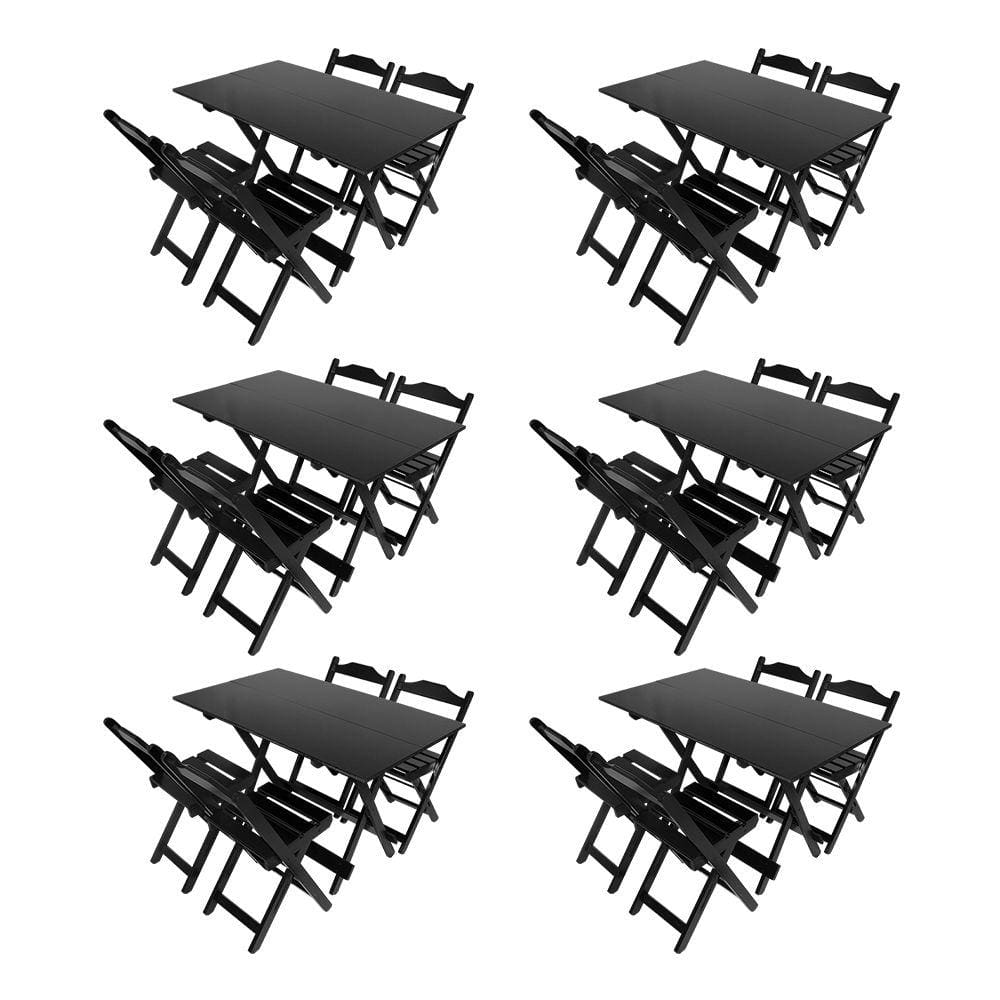 Kit 6 Conjuntos de Mesa Dobrável 120x70 Preto com 4 Cadeiras