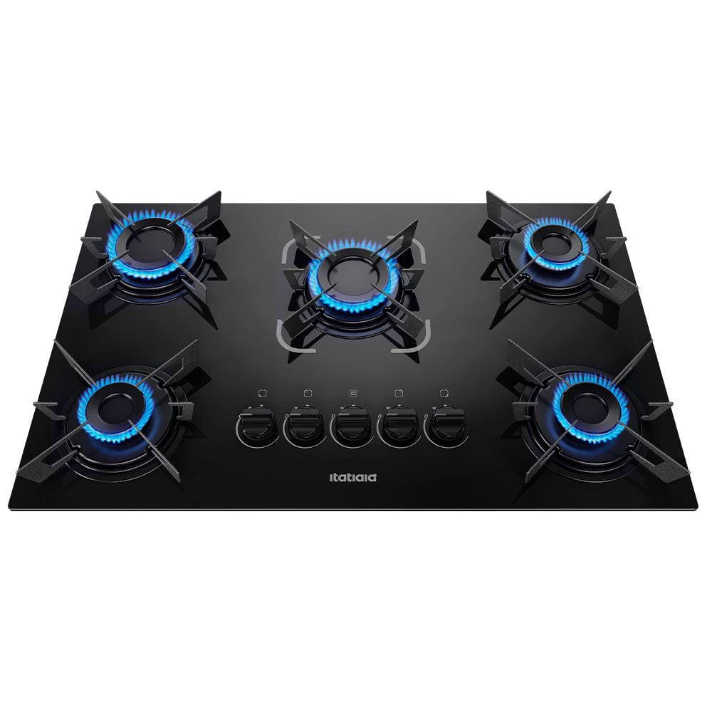 Cooktop 5 Bocas a Gás Itatiaia Electra Glass Mesa de Vidro Acendimento Superautomático Preto Bivolt