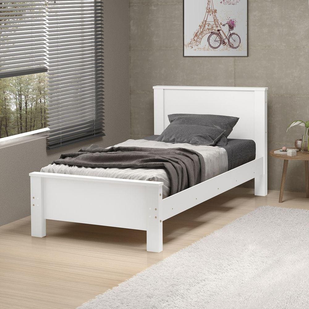 cama solteiro para quarto pes de madeira branca - mila